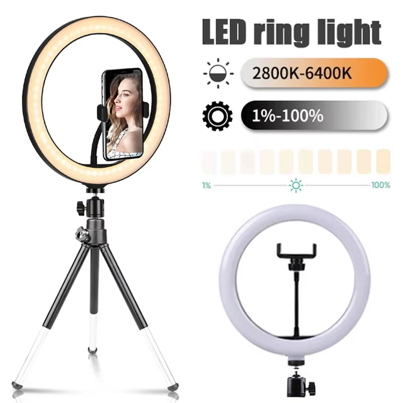 10 Inch LED Selfie Ring Light Dimmable Photography Fill Lamp with Mini Tripod for Phone Tiktok Live Video Photo Studio Ringlight