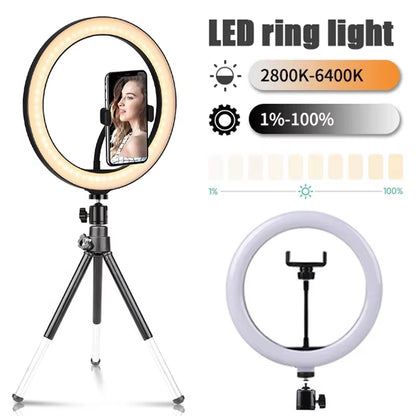 10 Inch LED Selfie Ring Light Dimmable Photography Fill Lamp with Mini Tripod for Phone Tiktok Live Video Photo Studio Ringlight