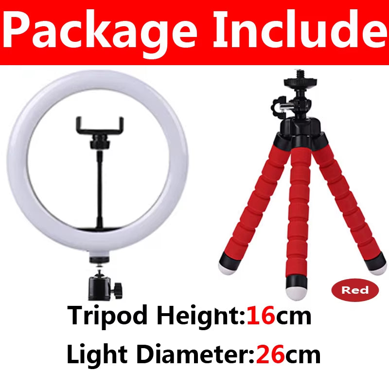 10 Inch LED Selfie Ring Light Dimmable Photography Fill Lamp with Mini Tripod for Phone Tiktok Live Video Photo Studio Ringlight