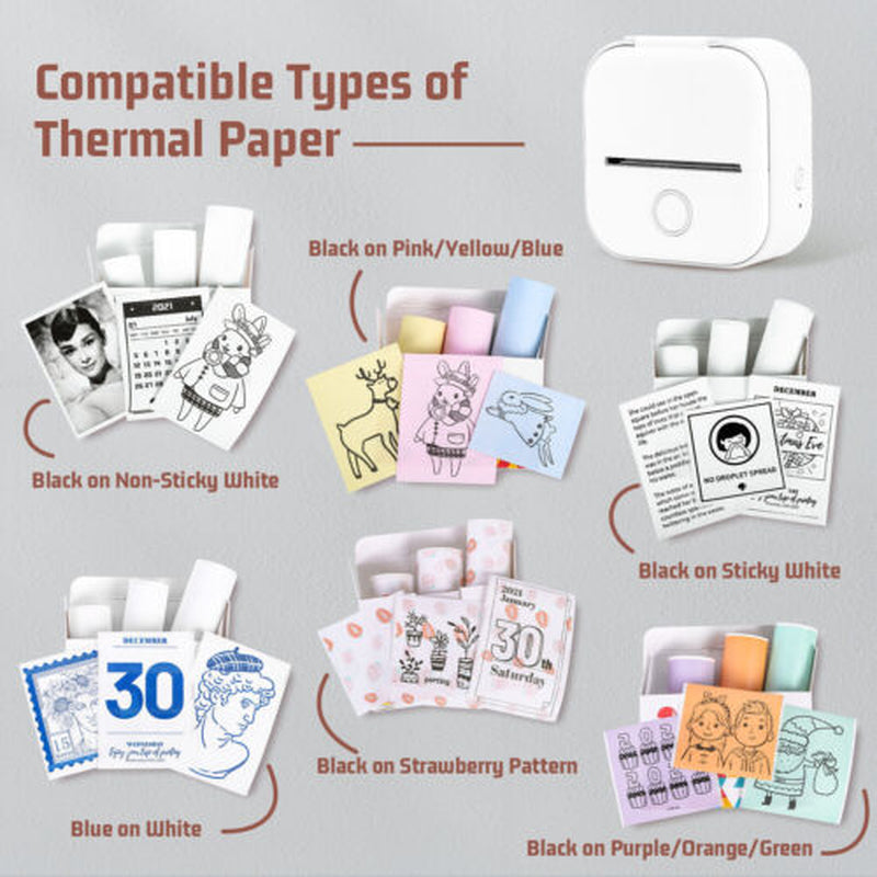 Mini Pocket Thermal Printer Bluetooth Wireless Photo Notes Inkless Sticker Paper