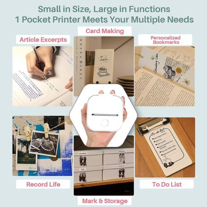 Mini Pocket Thermal Printer Bluetooth Wireless Photo Notes Inkless Sticker Paper