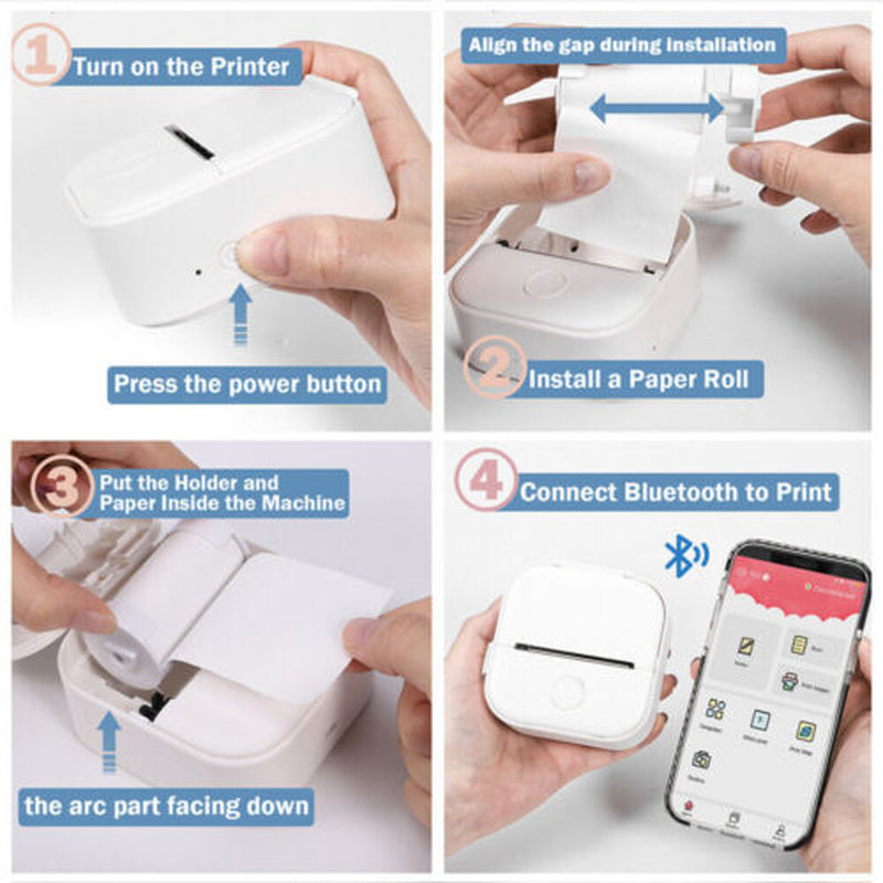 Mini Pocket Thermal Printer Bluetooth Wireless Photo Notes Inkless Sticker Paper