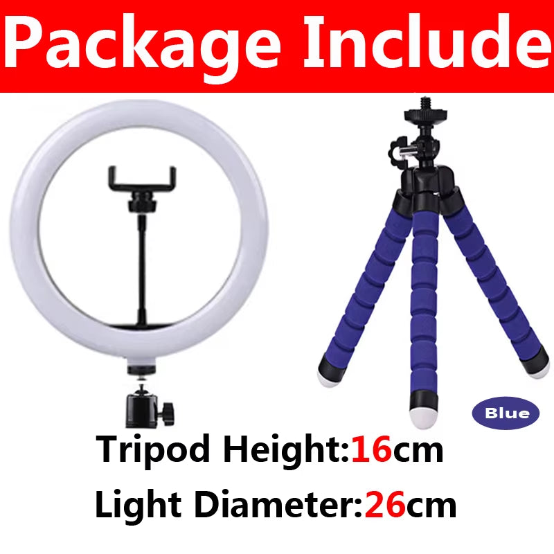 10 Inch LED Selfie Ring Light Dimmable Photography Fill Lamp with Mini Tripod for Phone Tiktok Live Video Photo Studio Ringlight