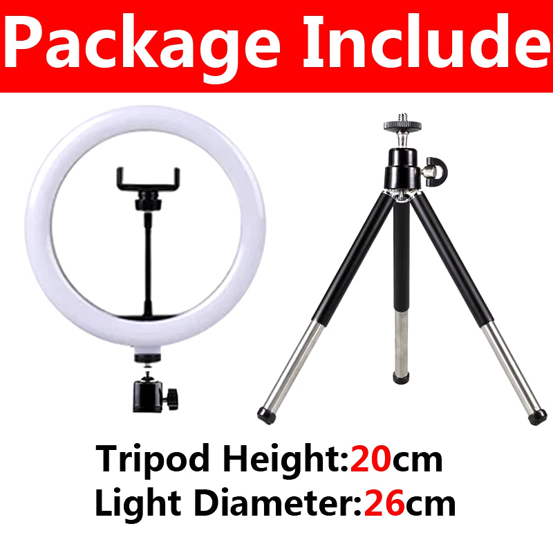 10 Inch LED Selfie Ring Light Dimmable Photography Fill Lamp with Mini Tripod for Phone Tiktok Live Video Photo Studio Ringlight