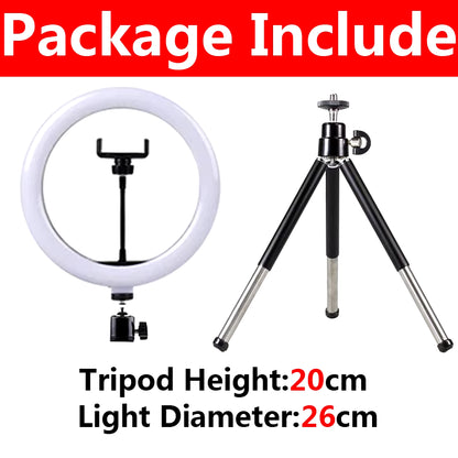 10 Inch LED Selfie Ring Light Dimmable Photography Fill Lamp with Mini Tripod for Phone Tiktok Live Video Photo Studio Ringlight